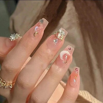 24pcs Wearable Pink Press On Fake Nails Tips With Glue false
