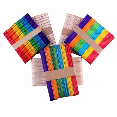 50Pcs DIY Wooden Stick Popsicle Ice Cream Sticks Colorful Ha