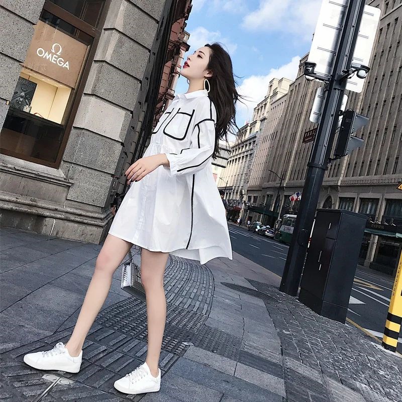 2023 Shirt Skirt Maternity Clothes Pregnant Women Dress Soli