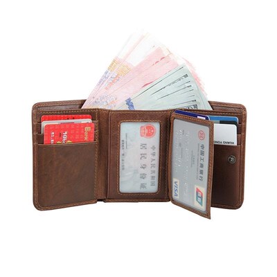 RFID Blocking Genuine Leather Short Wallet For Men Solid