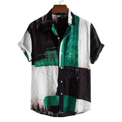 Summer Shirts Men Blouse Tops Linen Hawaii Shirt Mens 男衬衫