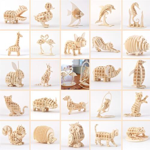 3D Ornaments Wooden Puzzle Animal Assembly Kits DIY Table De