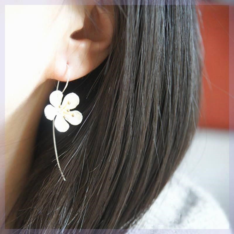 925 sterling silver Long Flower Earrings For Women Elegant