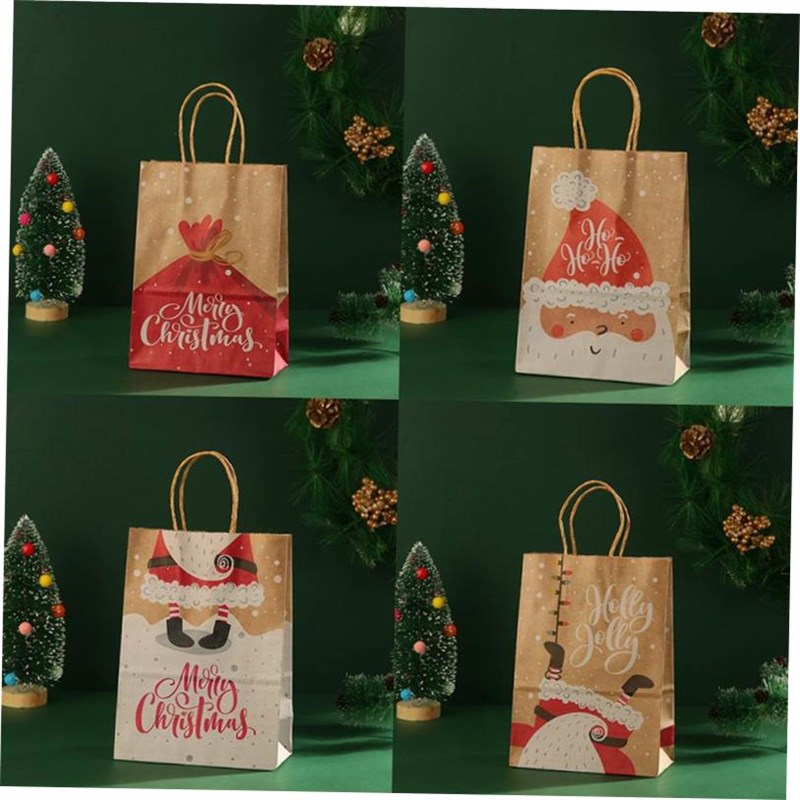 4pcs Christmas Gift Bag Christmas Kraft Paper Bags Candy Coo