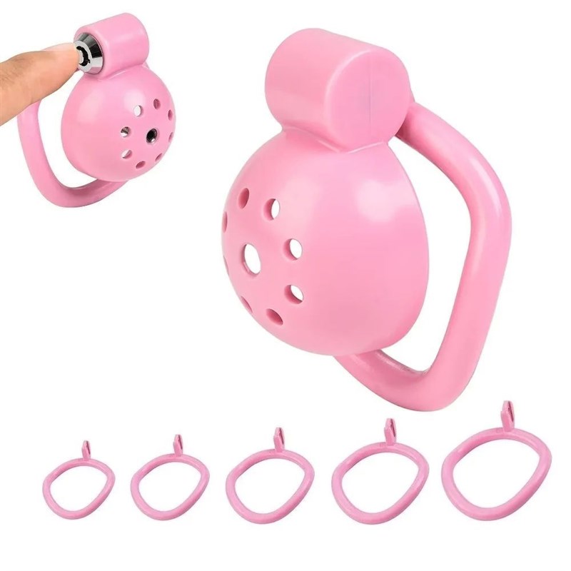 Pink Male Penis Chastity Cage Set Small Bird Chastity Cage