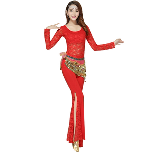 遮肚肚皮舞服套装大码显瘦蕾丝练功服装东方舞印度舞蹈服装开叉裤
