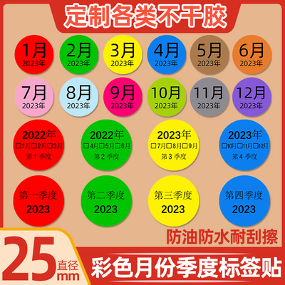 圆形彩色月份贴纸1-12月数字标签