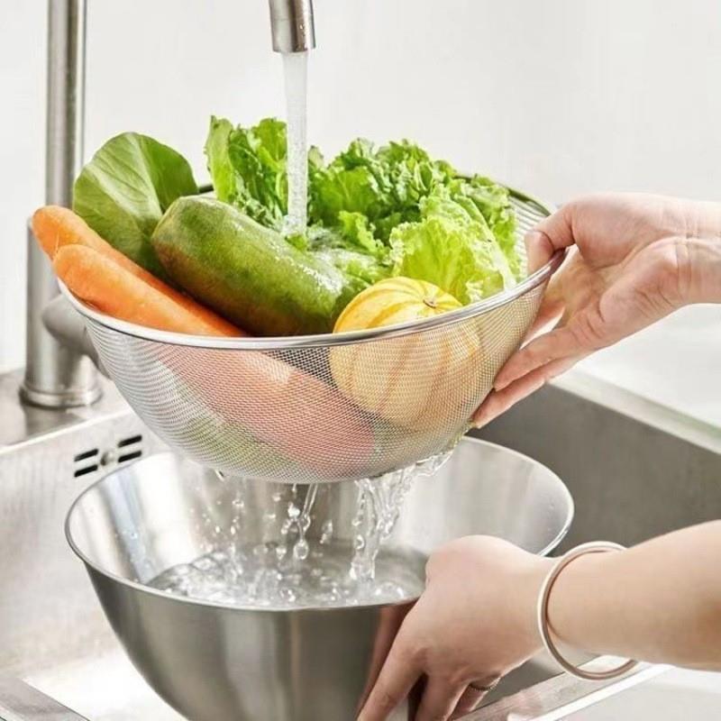 沥水篮双层不锈钢两件套家用厨房漏盆洗菜细孔漏水淘米过滤