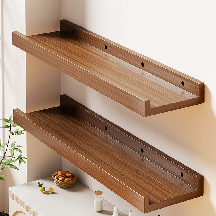 实木墙上置物架一字隔板木板客厅床头悬空书架一体墙面壁挂层板架