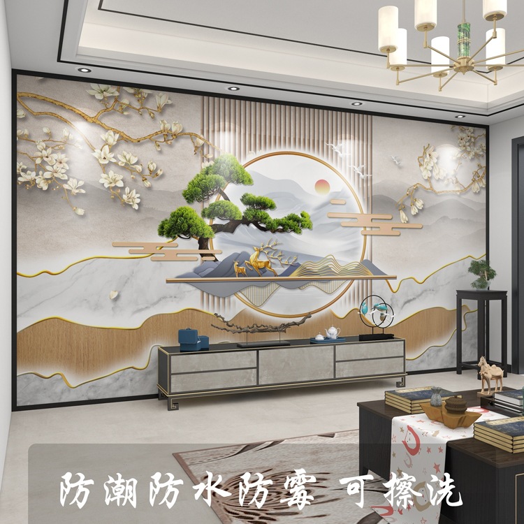 墙纸3d立体中式格栅墙布背景墙壁纸客厅装饰壁布店铺装修壁画图片