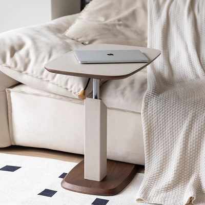 2025款沙发升降边几北欧风复古可移动客厅角几胡桃色茶几实木边桌