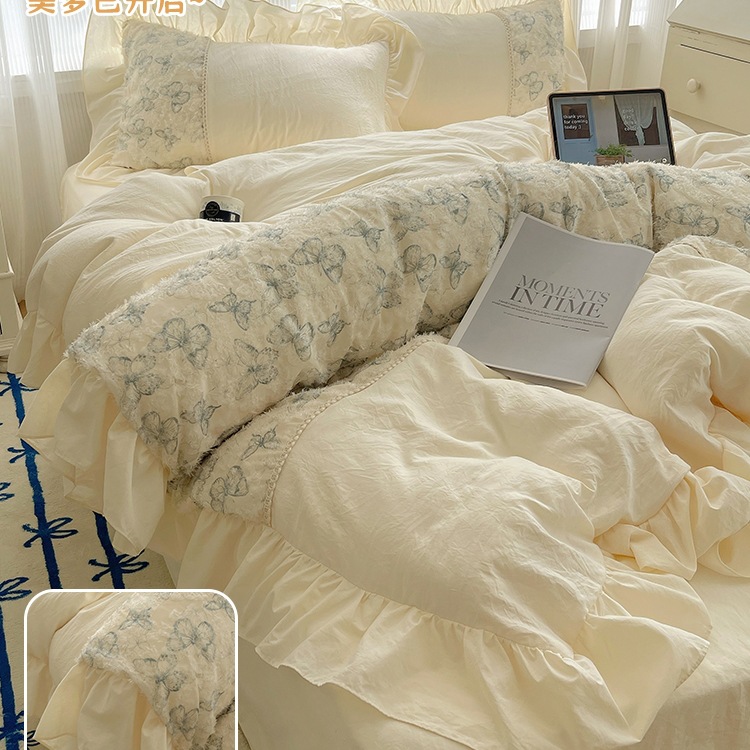 法式公主风床上四件套蝴蝶剪花被套床单唯美仙女床品三件套床笠款