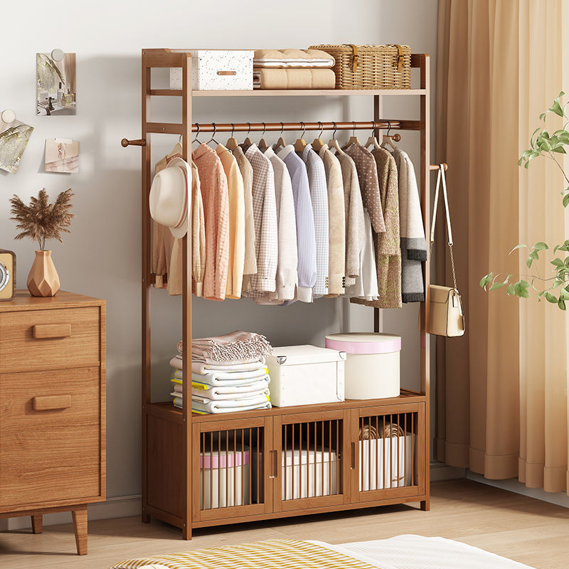 简易衣帽架卧室衣柜出租房大容量防尘实木衣柜挂衣架挂衣橱柜