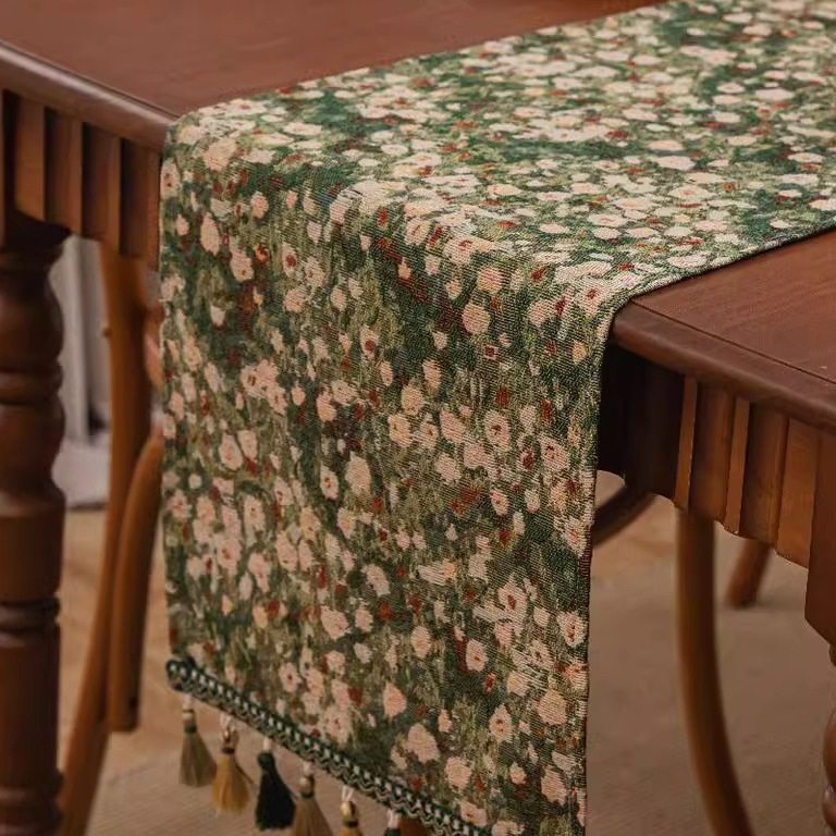绿色餐桌桌旗美式田园风餐边柜旗五斗鞋柜电视柜茶几长条盖布尾巾