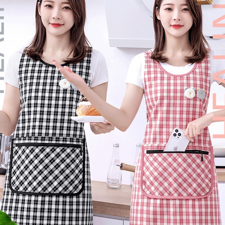 棉布围裙家用厨房透气做饭防污围腰韩版女士上班用无袖罩衣工作服