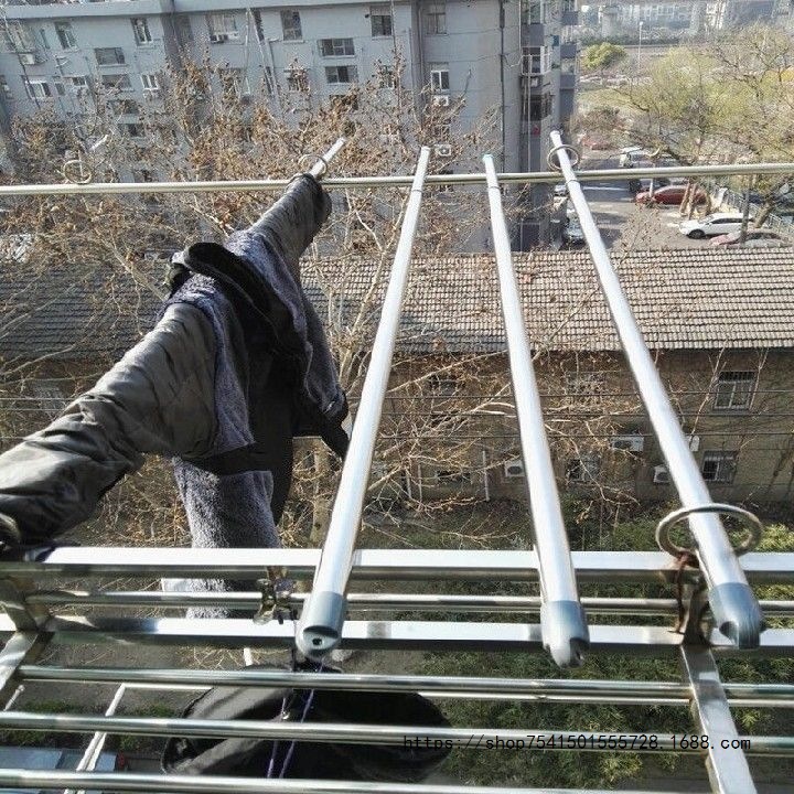 阳台晾衣杆 伸缩不锈钢复合管 户外免打孔伸缩杆 晒被 晾衣杆直销