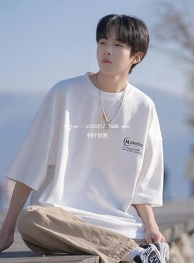 Tim Peake日系cityboy白色男士短袖T恤夏季潮牌宽松复古1-1251