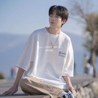 Tim Peake日系cityboy白色男士短袖T恤夏季潮牌宽松复古1-1251