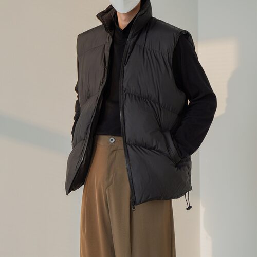Timpeake冬季双拉链棉服马甲男韩版加厚休闲宽松立领保暖坎肩棉衣