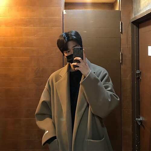 Timpeake长款毛呢大衣男韩版潮流宽松西装领风衣港风帅气百搭J126