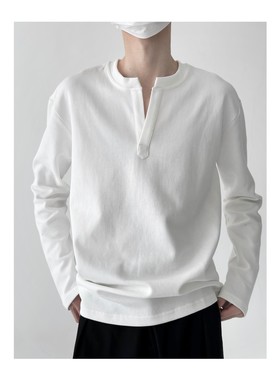 Timpeake纯白色亨利领长袖t恤男美式重磅禁欲系打底衫高级感T99