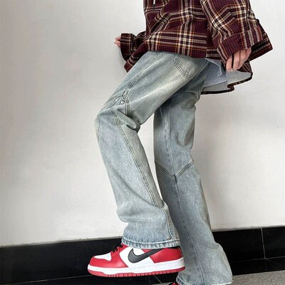 Tim Peake水洗复古蓝牛仔裤男设计感美式vibe拖地裤子直筒裤6066