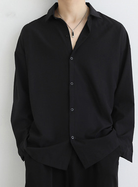 Timpeake宽松冰丝垂感黑色衬衫男长袖潮痞帅男士外套休闲男 C25