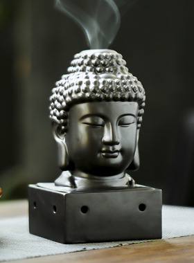 陶瓷盘香炉  佛头复古熏香炉家居摆件 禅意香薰炉跨境室内檀香炉