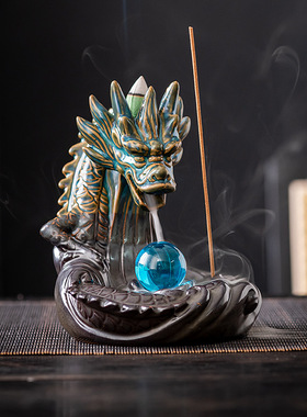 跨境亚马逊倒流香炉新款原创龙型烟熏炉创意家居工艺品摆件香