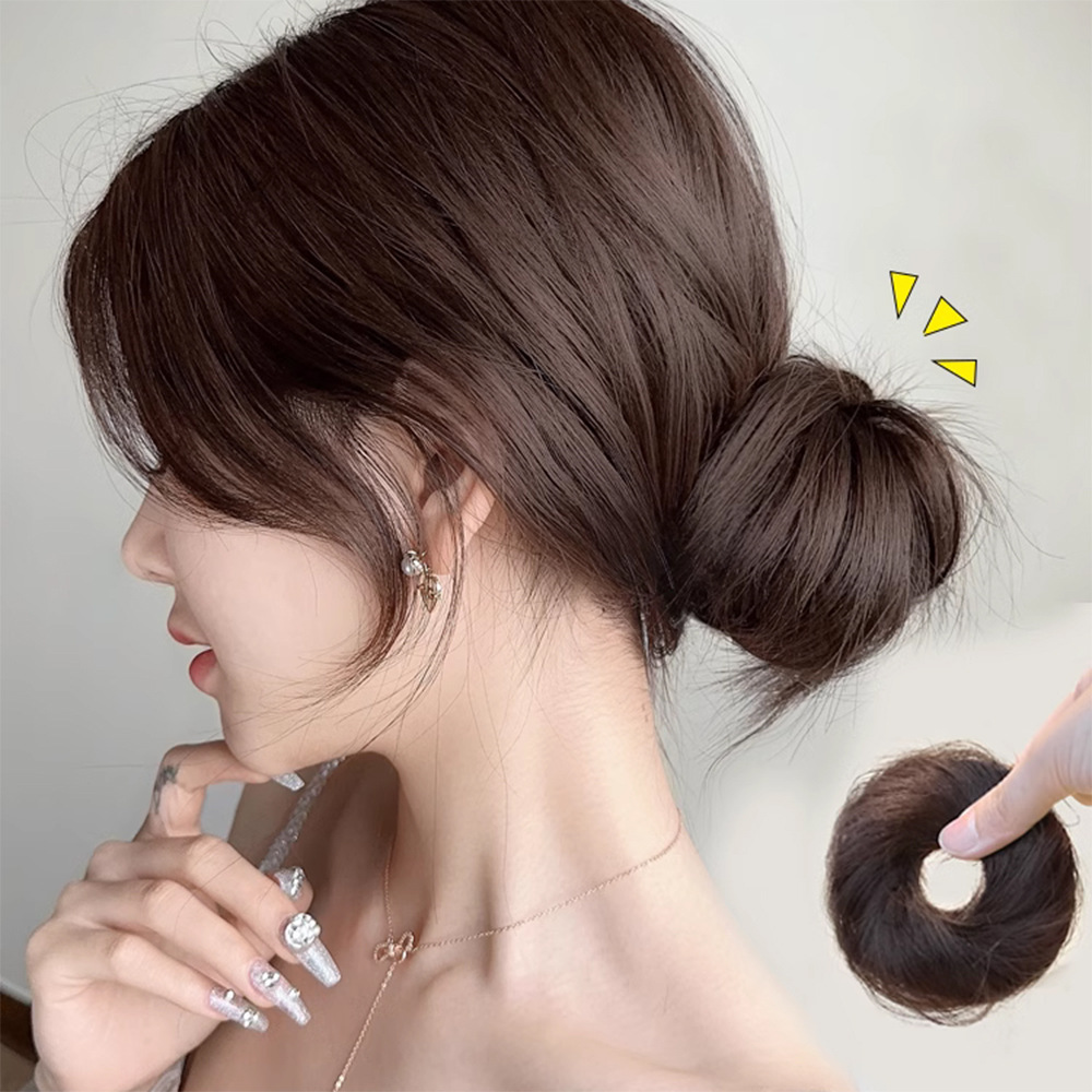 假发花苞头真发发圈丸子头盘发器短发头饰女2023新款低马尾发饰