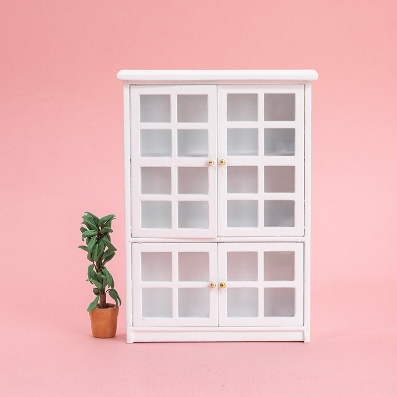 迷你dollhouse娃娃屋微缩家具食玩配件DIY模型 白色碗柜 橱柜