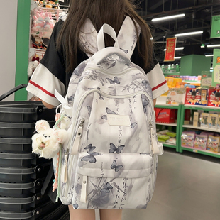 书包女日韩风初中生高中生印花蝴蝶大学生双肩包高颜值小学生背包