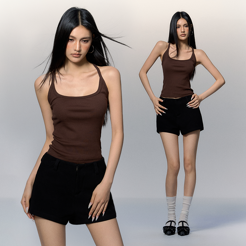 PUNCH 美式辣妹棕色背心2024新款内搭小上衣