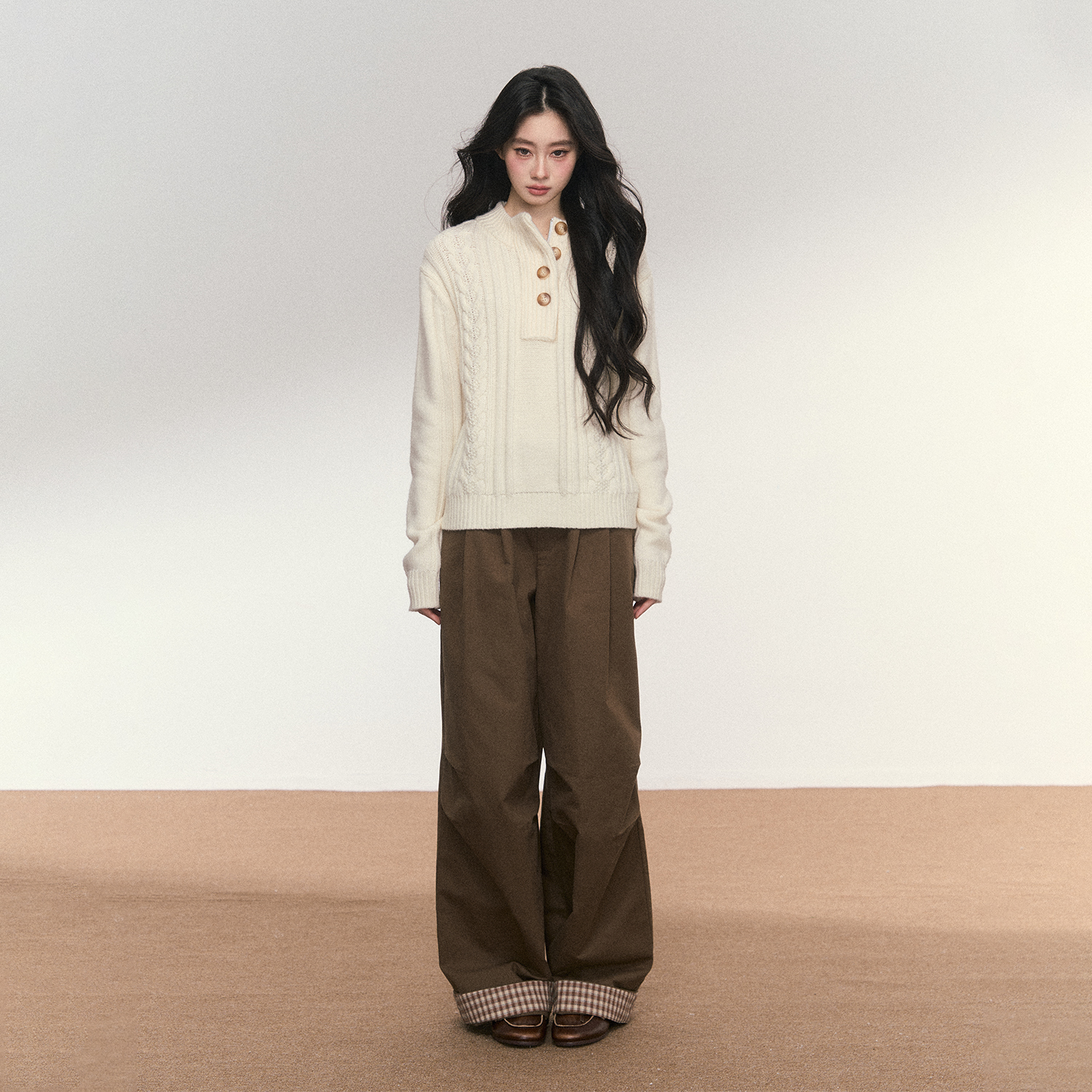 PUNCH 25AW白色复古绞花显瘦老钱针织毛衣