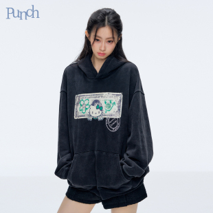 新款 PUNCH 25AW 秋裝 衛(wèi)衣外套女 kitty設(shè)計(jì)感水洗連帽衫