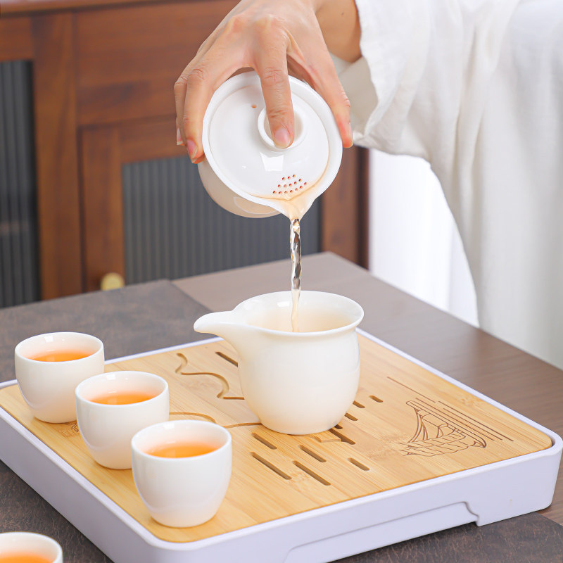 德化白瓷手抓碗羊脂玉功夫茶具过滤防烫盖碗泡茶壶单壶杯子套装