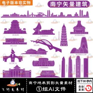 创建文明城市南宁地标建筑剪影广西地标图片图案AI矢量素材