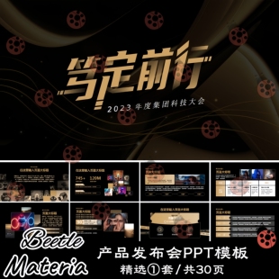 时尚黑金色创意靓丽企业公司年会可视化峰会发布路演PPT模板素材