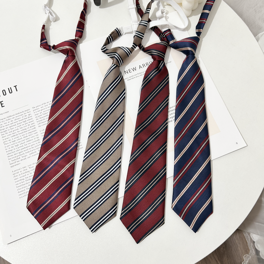 涤丝学院风免打皮筋领带