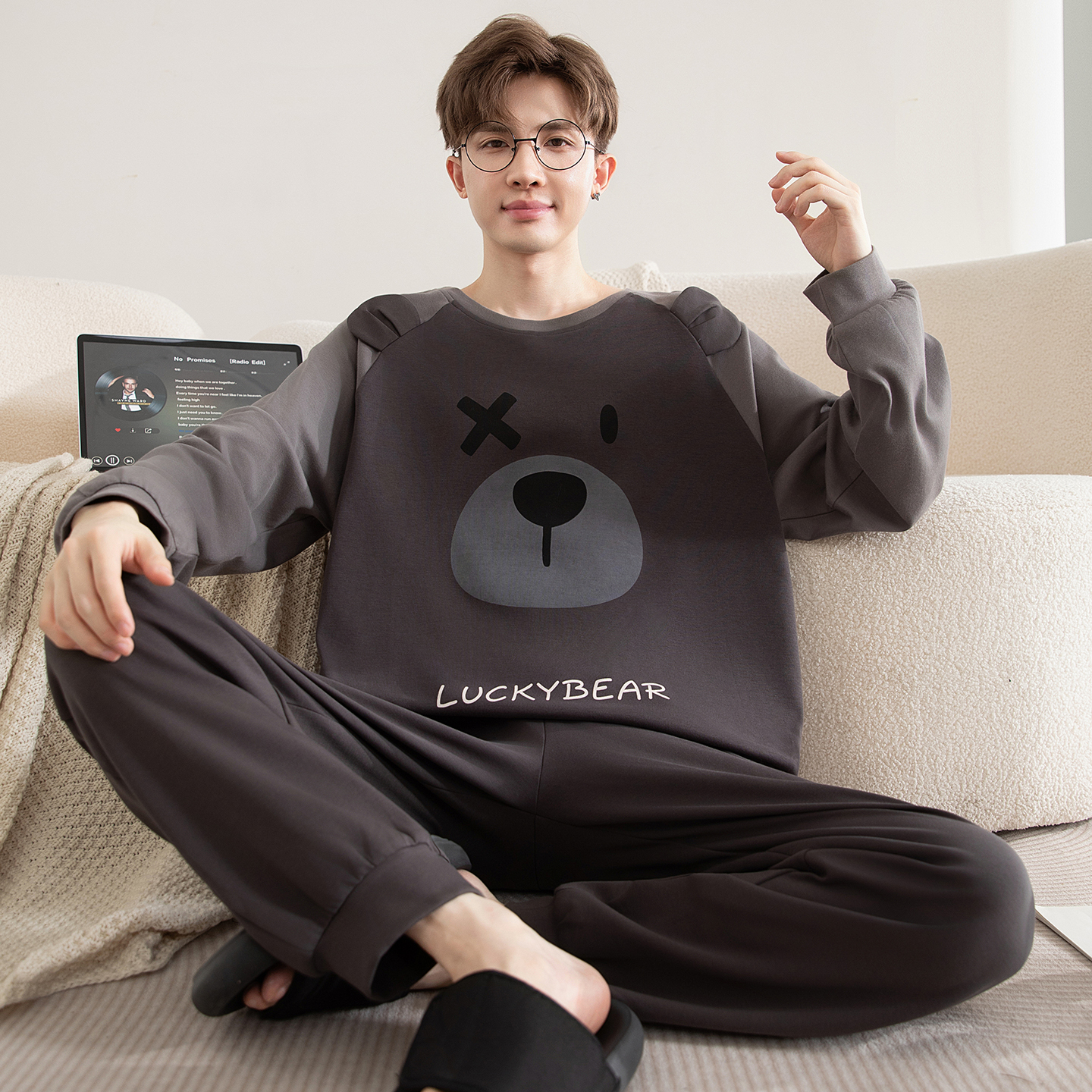 睡衣男春秋款纯棉长袖长裤薄款卡通大码高中学生可外穿家居服套装