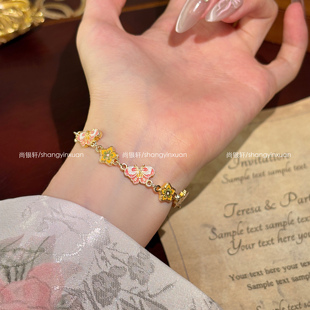 尚银轩足银9999珐琅彩蝴蝶手链新中式纯银手链送女友送闺蜜