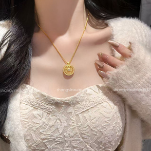 尚银轩纯银925八宝罗盘可旋转项链纯银毛衣链送女友新年礼物