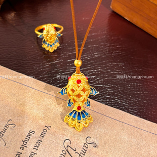 尚银轩纯银吊坠年年有鱼锦鲤吊坠珐琅彩新中式国风银吊坠节日送礼