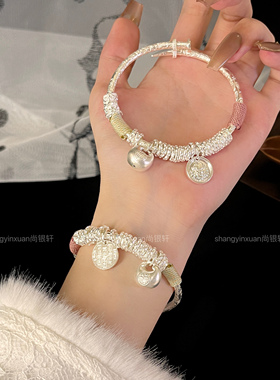 尚银轩9999纯银盘缠胖福银手镯