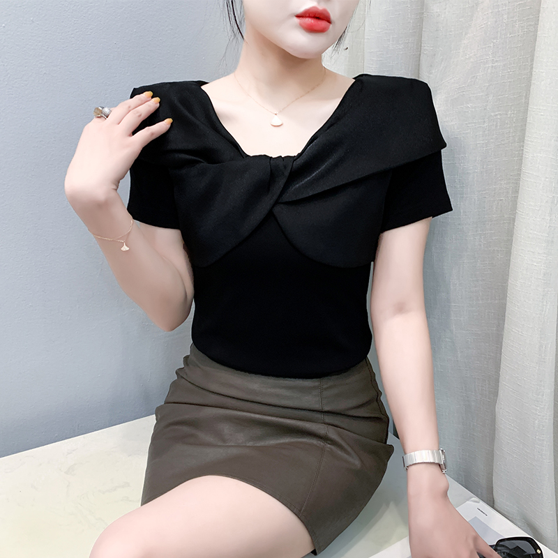 性感V领T恤女短袖2025夏季新款设计感交叉上衣洋气百搭半袖小衫潮