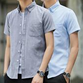 衬衫 短袖 纯色衬衫 休闲棉纯色牛津布中青年潮流百搭修身 男衬衣韩版