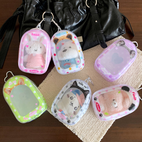 ins风韩版圆点小动物遛娃包少女高颜值挂件娃包透学生明展示娃包