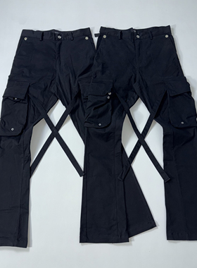 Vujade2.0水洗微喇绑带工装裤vibe情侣cleanfit休闲百搭长裤