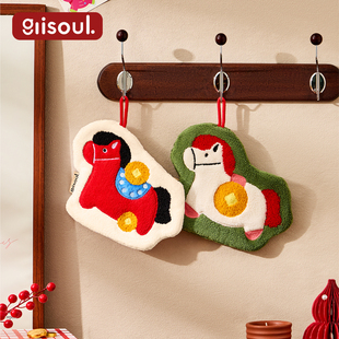 马年擦手巾挂式可爱擦手布帕厨房卫生间超强吸水加厚新年擦手毛巾