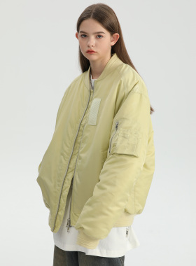 FROMWRTING字由宽松短款棉服男女潮牌刺绣飞行员夹克男士棉衣外套